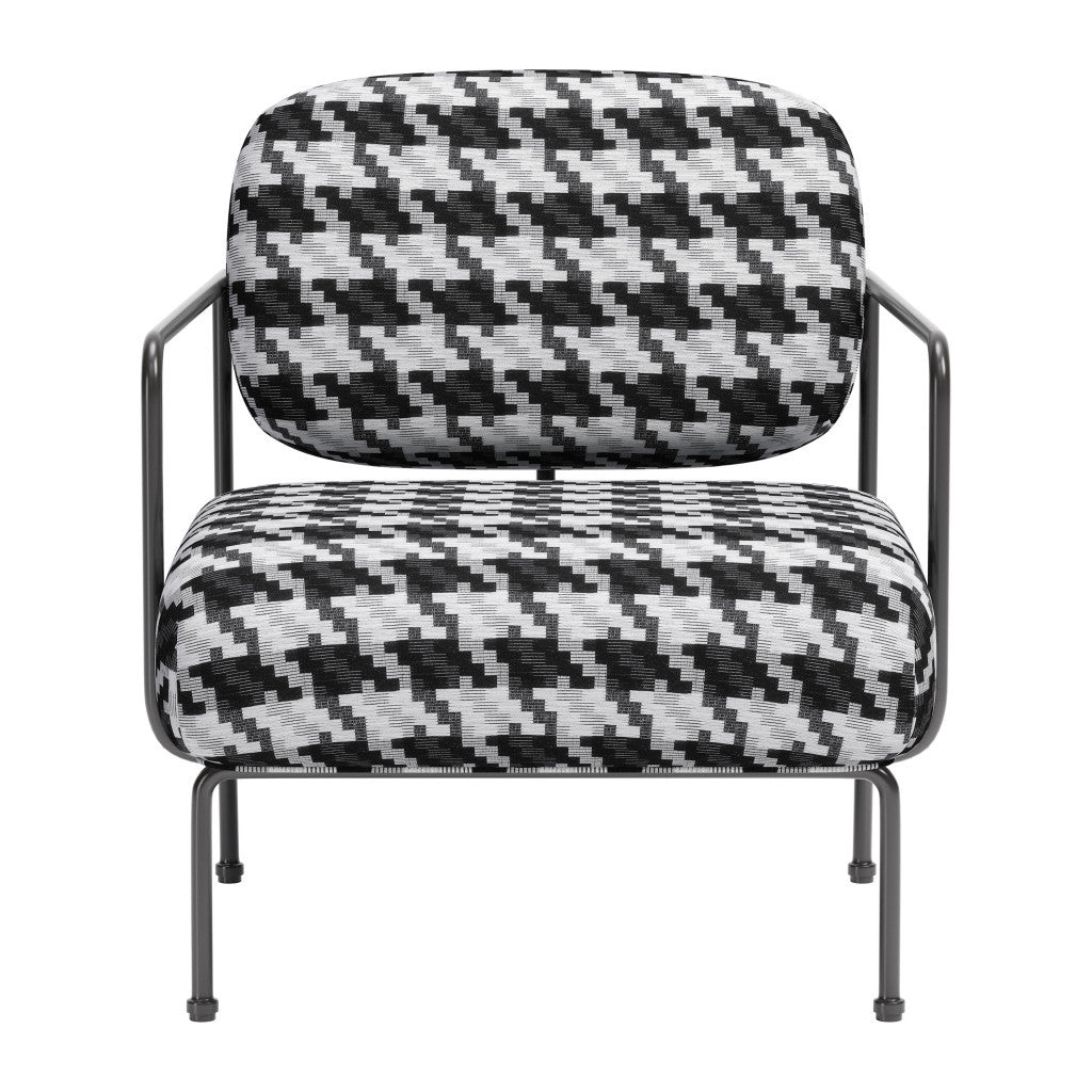 29" Black And White And Black Upholstered Houndstooth Arm Chair-3