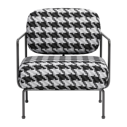 29" Black And White And Black Upholstered Houndstooth Arm Chair-3