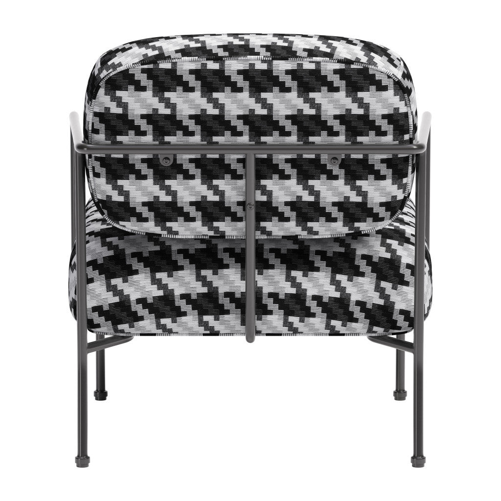 29" Black And White And Black Upholstered Houndstooth Arm Chair-4