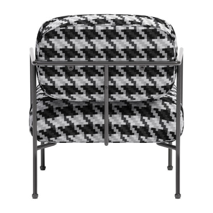 29" Black And White And Black Upholstered Houndstooth Arm Chair-4