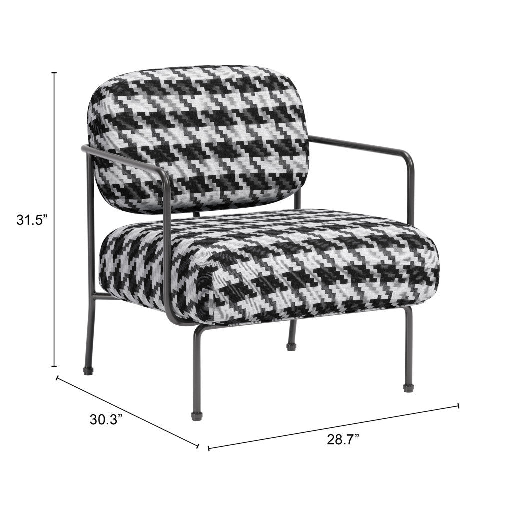 29" Black And White And Black Upholstered Houndstooth Arm Chair-8