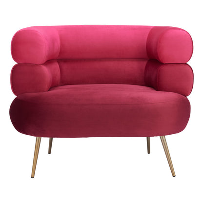 41" Red And Gold Velvet And Upholstered Arm Chair-3