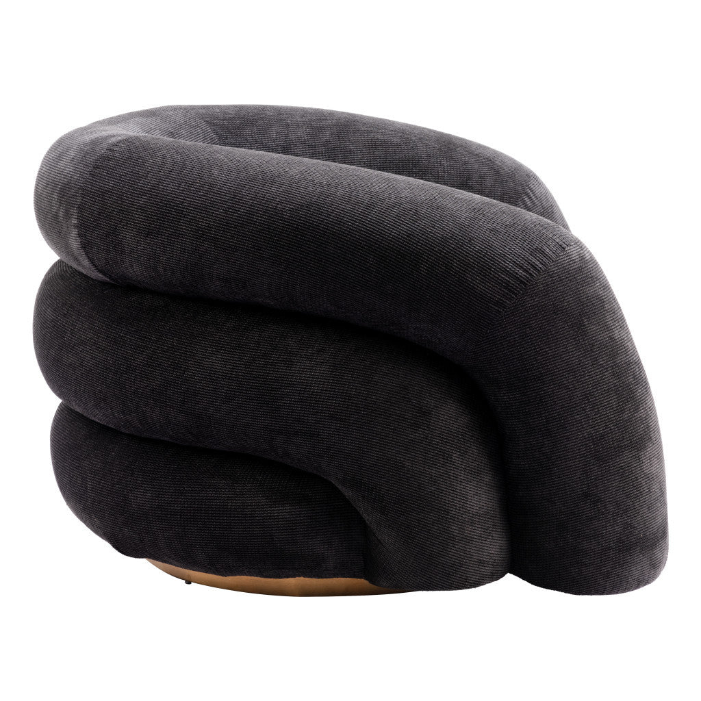 37" Black And Gold Faux Shearling And Upholstered Arm Chair-2