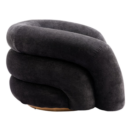 37" Black And Gold Faux Shearling And Upholstered Arm Chair-2