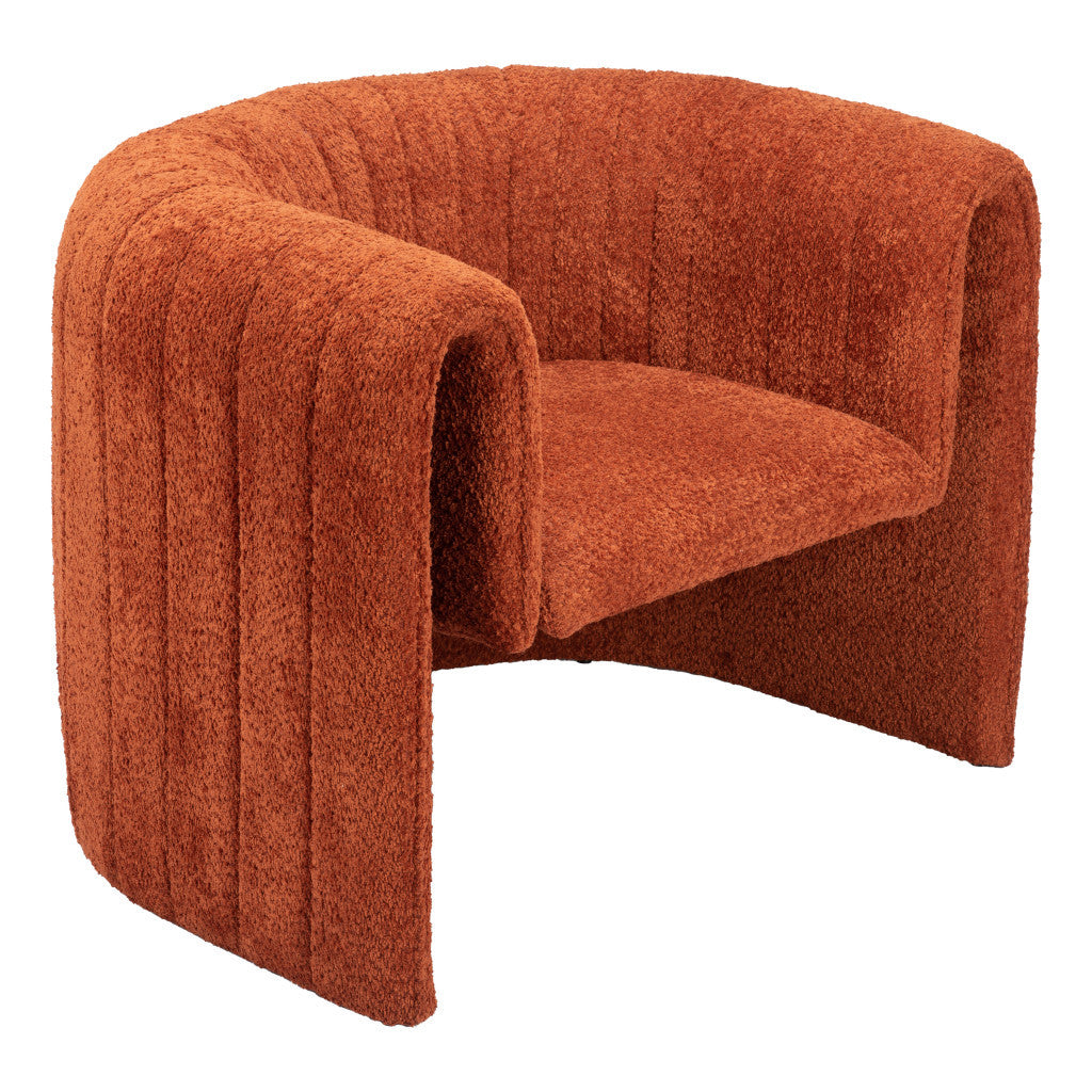 37" Burnt Orange Sherpa And Upholstered Tufted Arm Chair-5