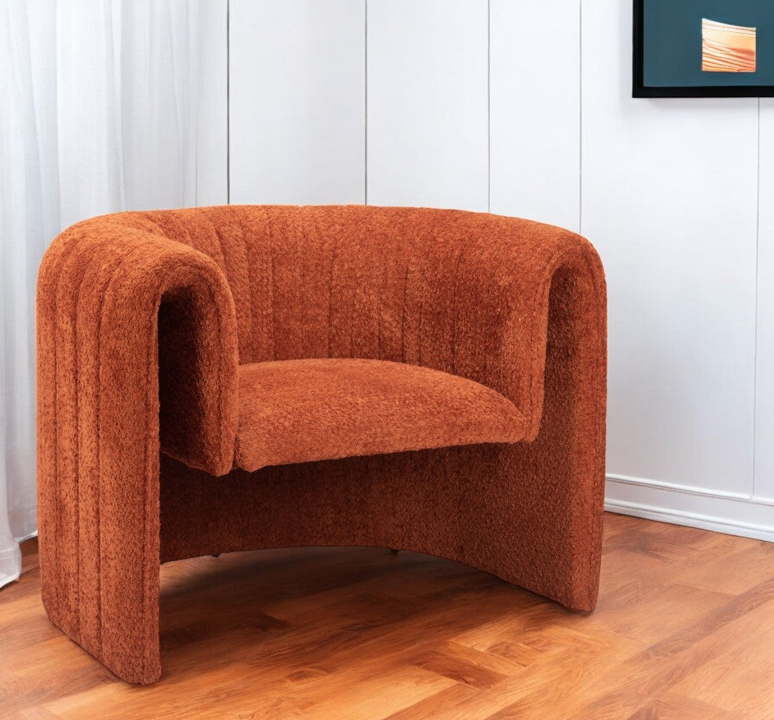 37" Burnt Orange Sherpa And Upholstered Tufted Arm Chair-1