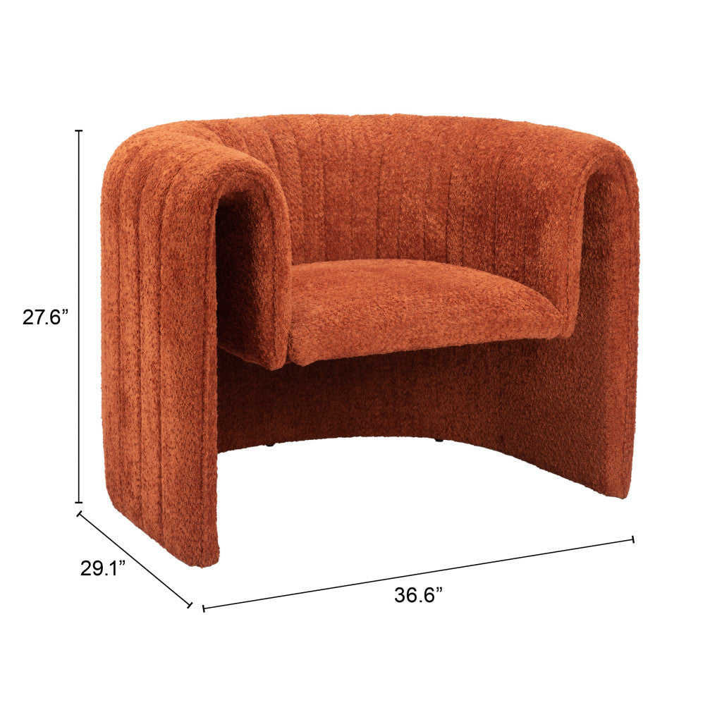 37" Burnt Orange Sherpa And Upholstered Tufted Arm Chair-8