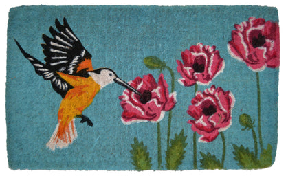18" X 30" Blue Orange and Green Coir Hummingbird Outdoor Door Mat-0