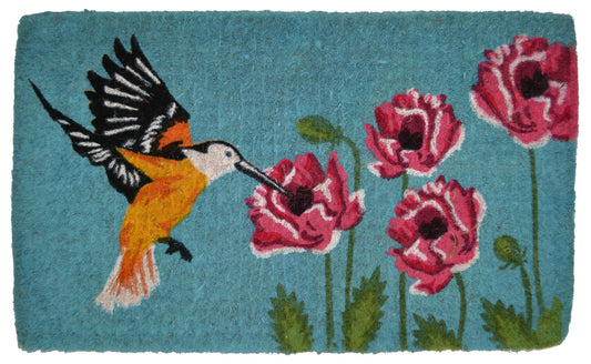 18" X 30" Blue Orange and Green Coir Hummingbird Outdoor Door Mat-0