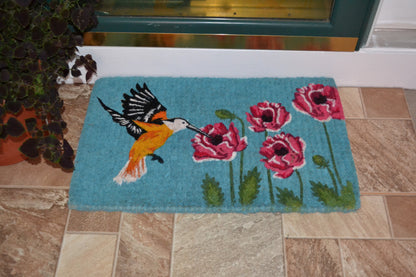 18" X 30" Blue Orange and Green Coir Hummingbird Outdoor Door Mat-6