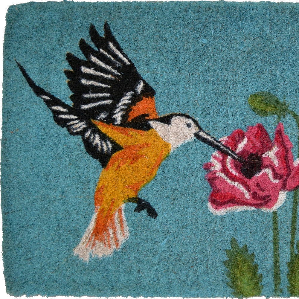 18" X 30" Blue Orange and Green Coir Hummingbird Outdoor Door Mat-3