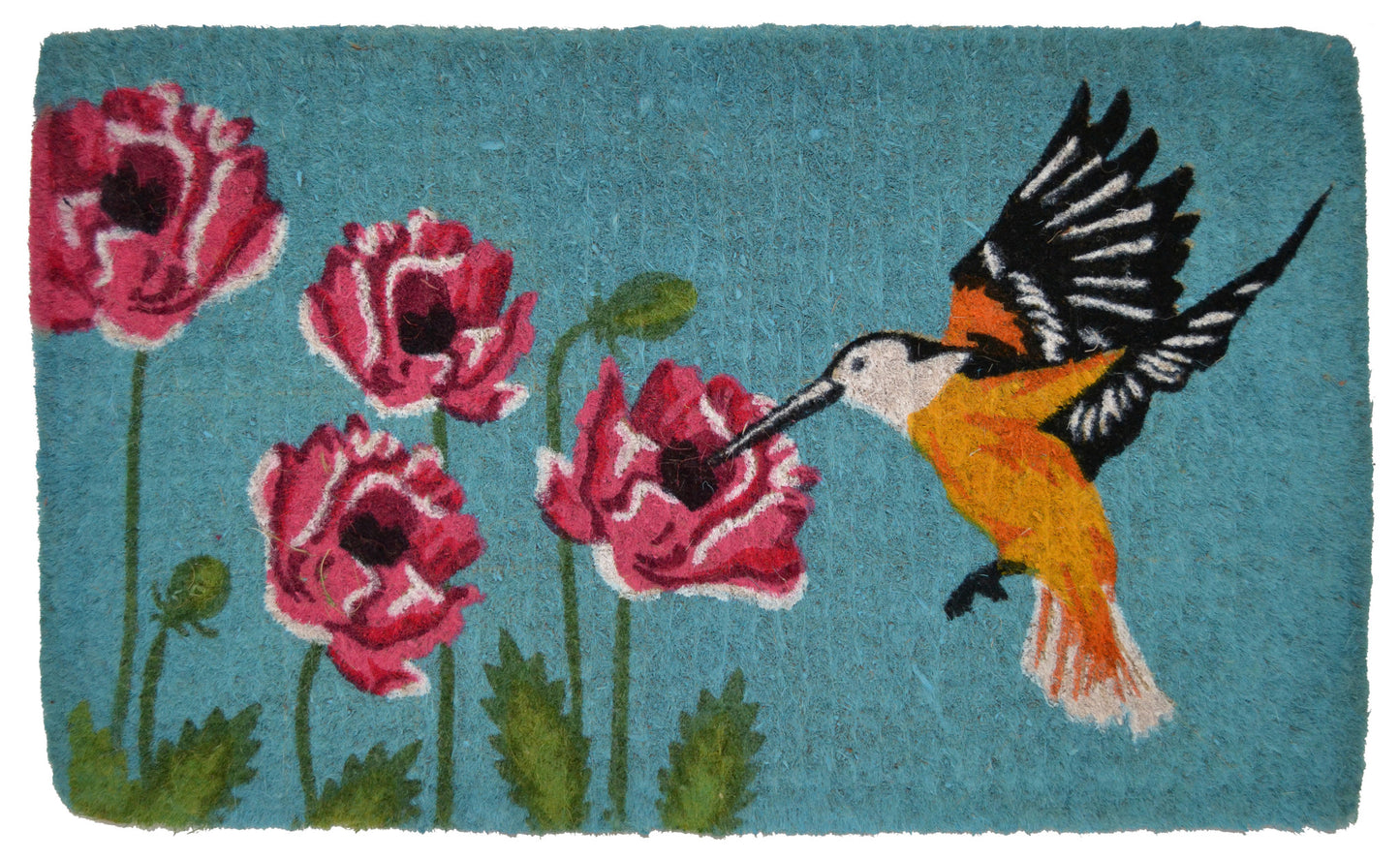 18" X 30" Blue Orange and Green Coir Hummingbird Outdoor Door Mat-4
