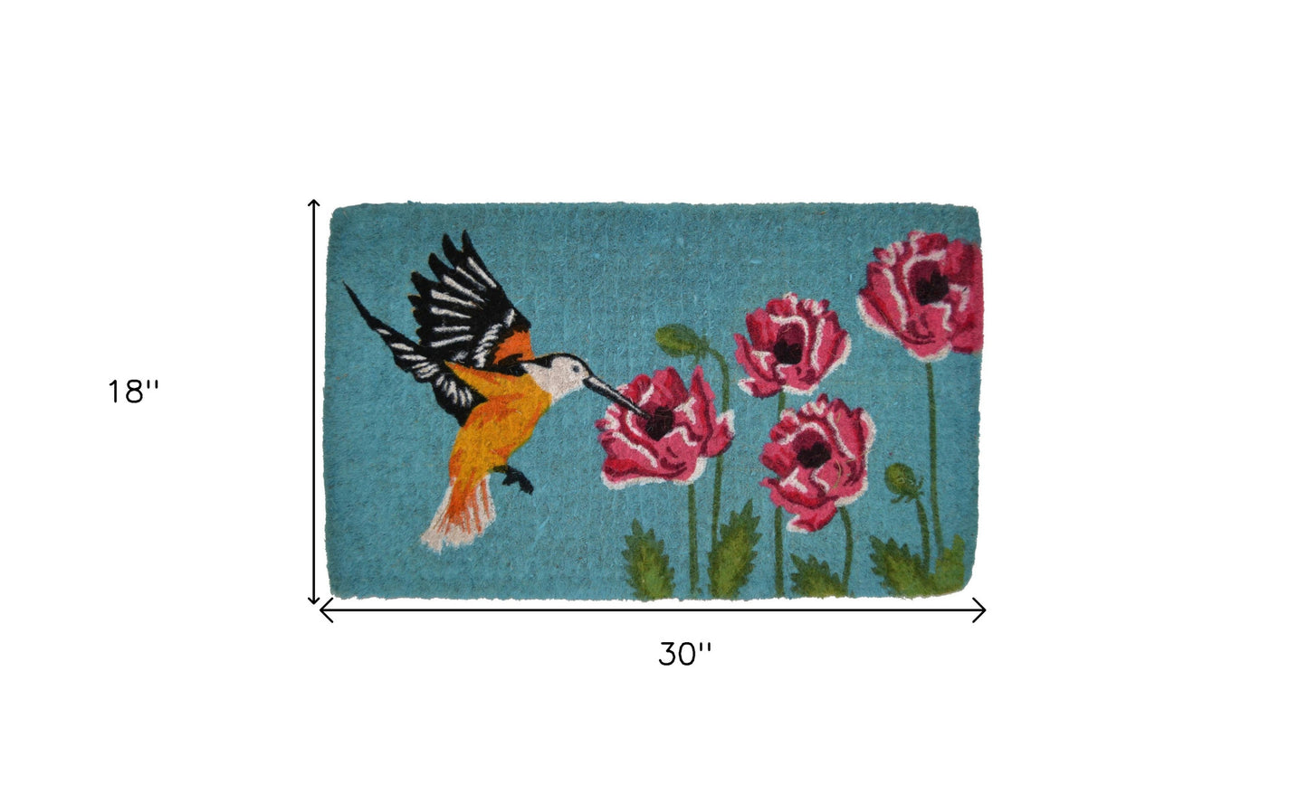 18" X 30" Blue Orange and Green Coir Hummingbird Outdoor Door Mat-7