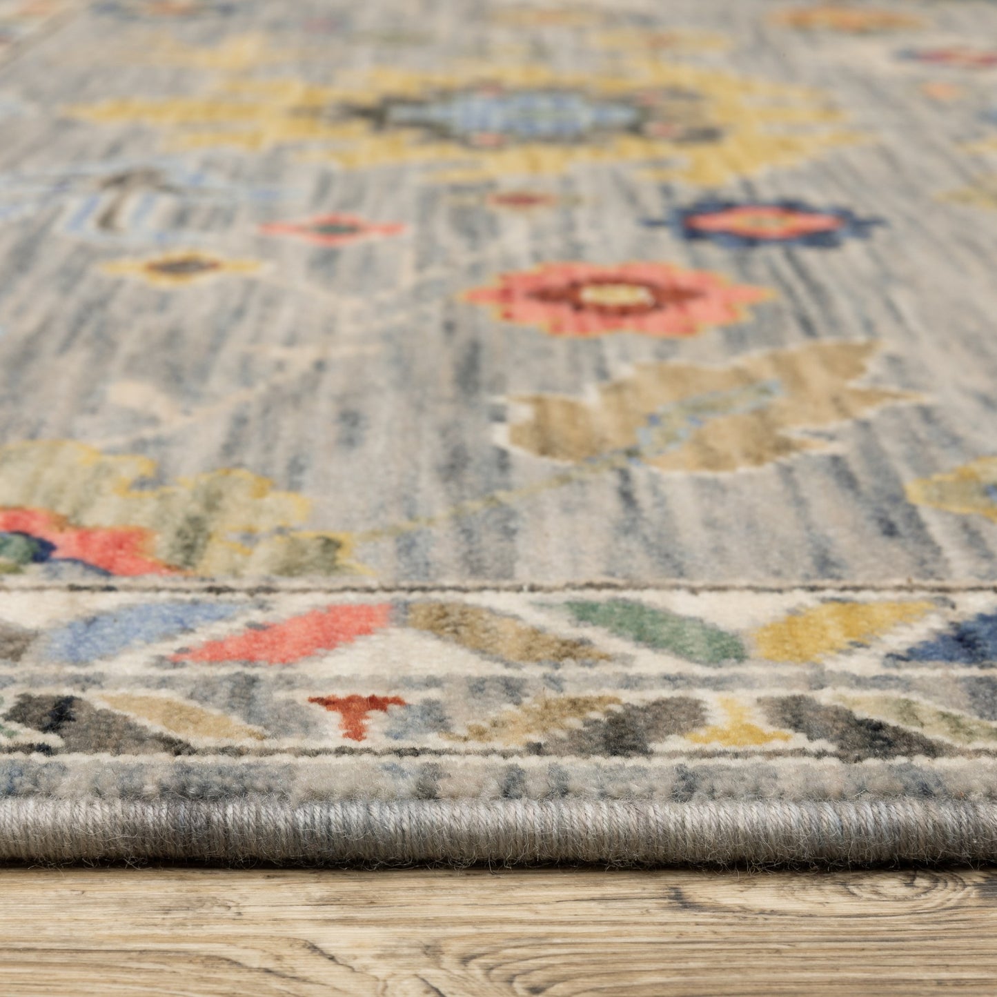 6' Gray Blue And Green Oriental Runner Rug With Fringe-6