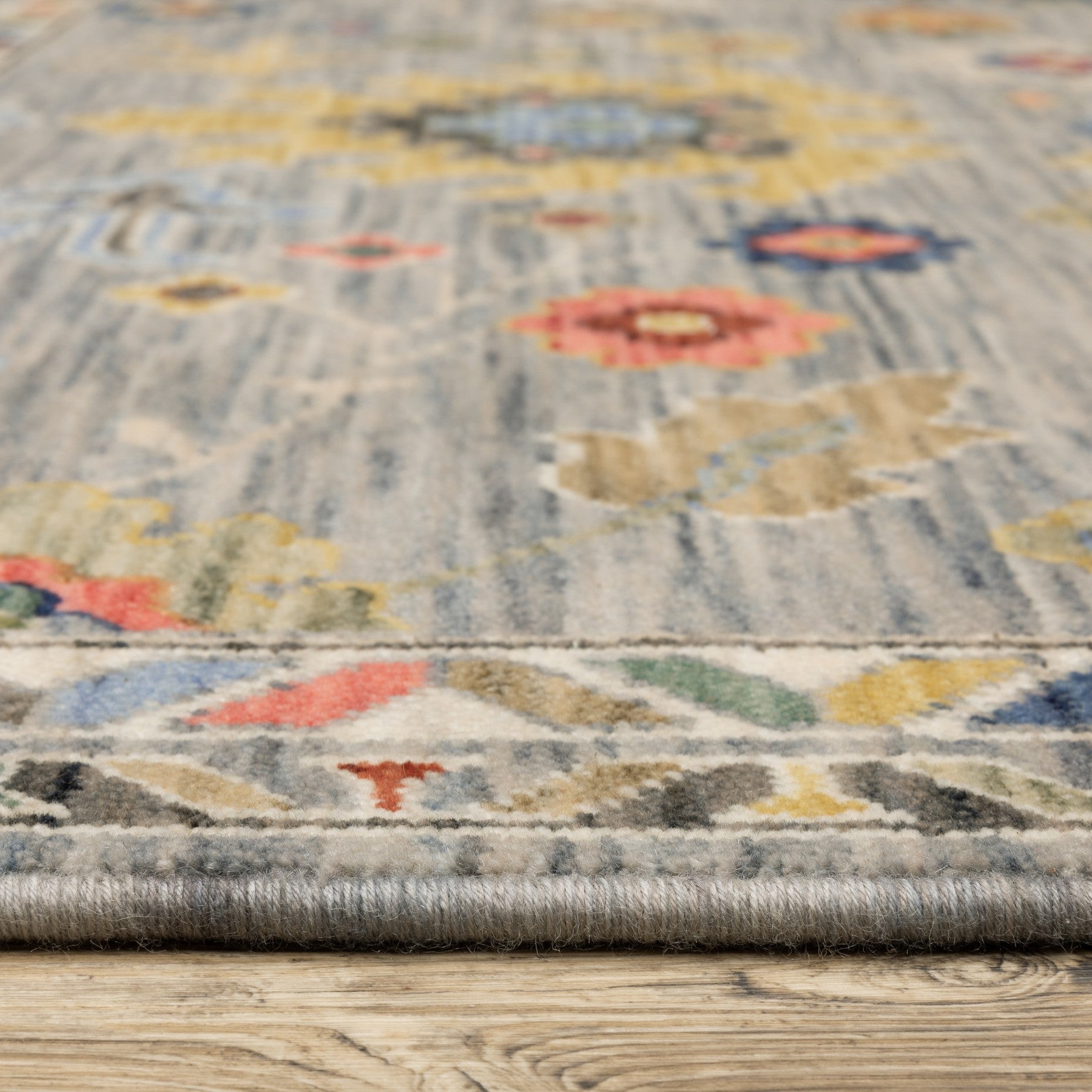 6' Gray Blue And Green Oriental Runner Rug With Fringe-6