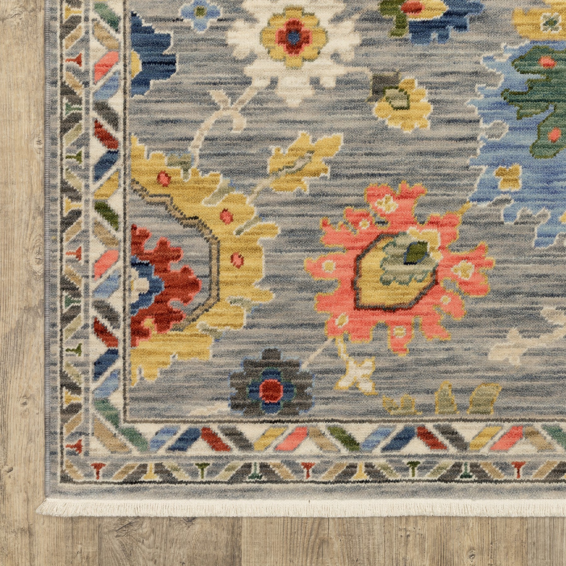 6' Gray Blue And Green Oriental Runner Rug With Fringe-4