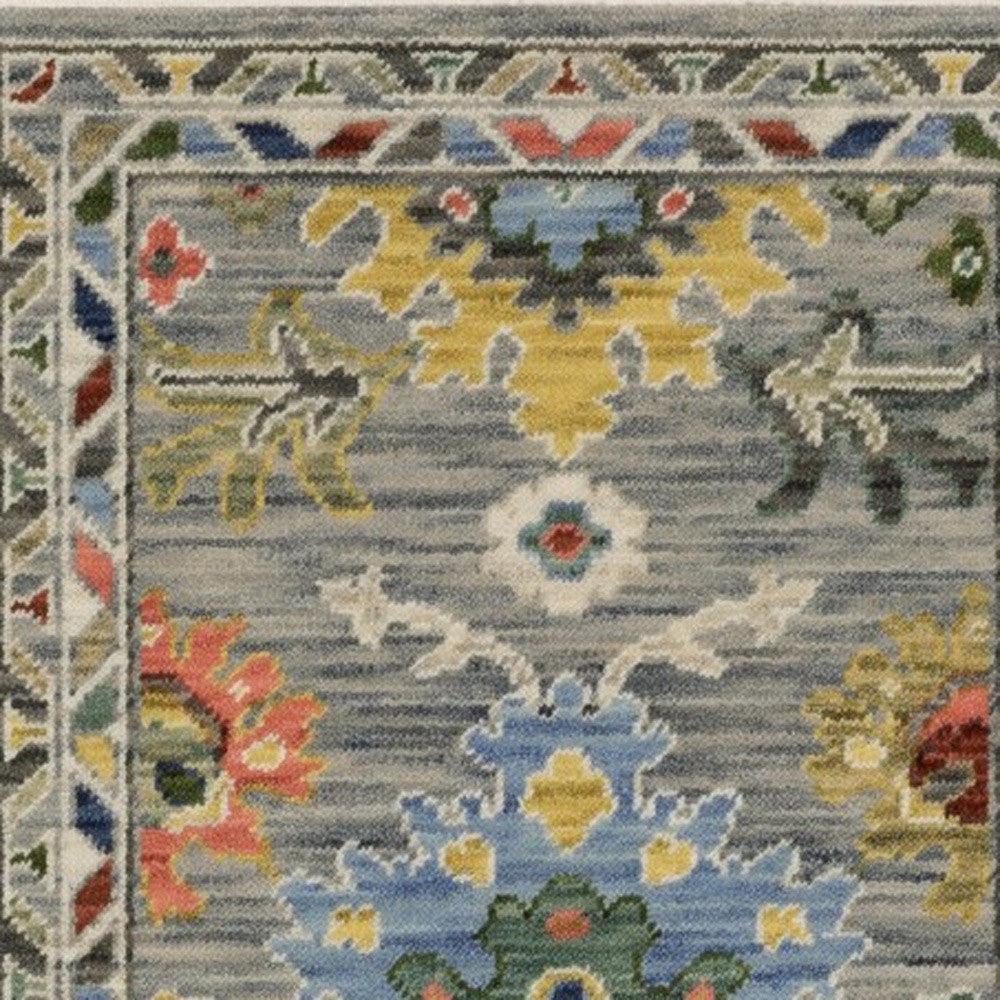 6' Gray Blue And Green Oriental Runner Rug With Fringe-8