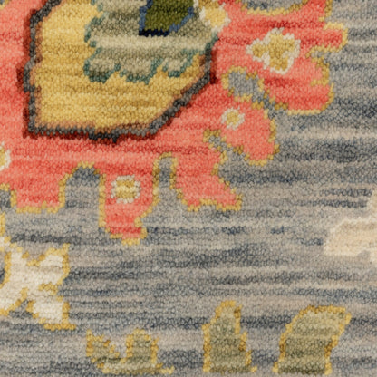 6' Gray Blue And Green Oriental Runner Rug With Fringe-7