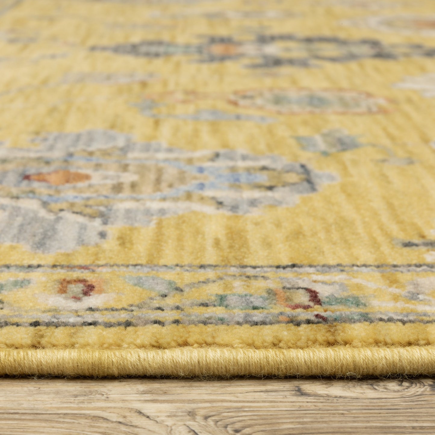7' X 10' Yellow Ivory And Black Oriental Area Rug With Fringe-5