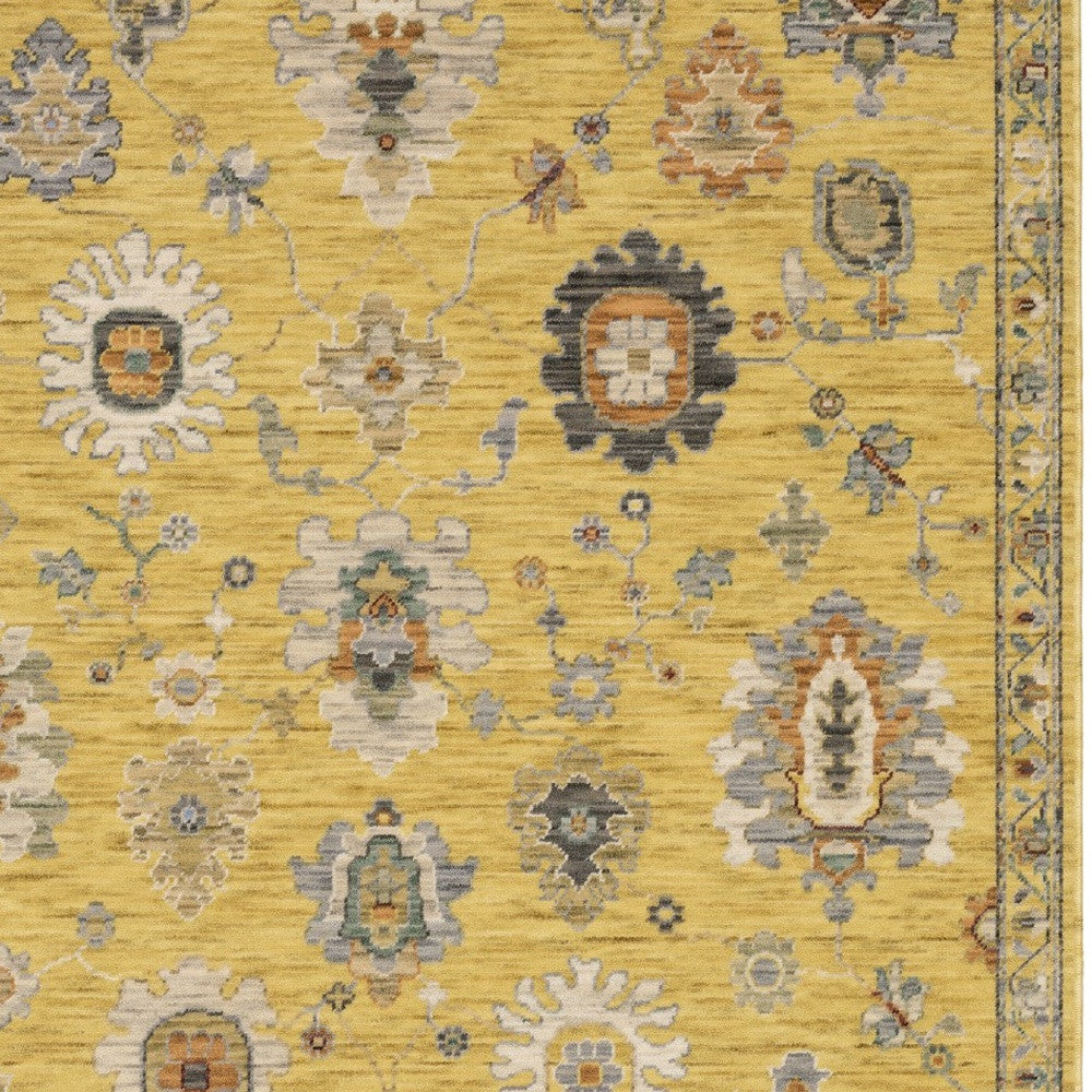 7' X 10' Yellow Ivory And Black Oriental Area Rug With Fringe-7