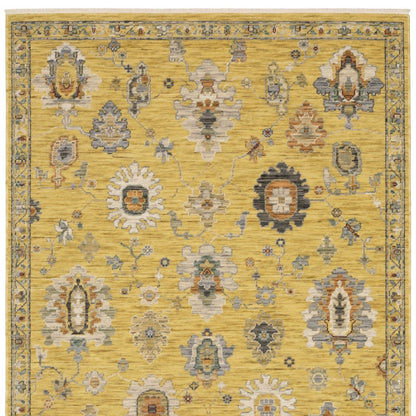 7' X 10' Yellow Ivory And Black Oriental Area Rug With Fringe-4