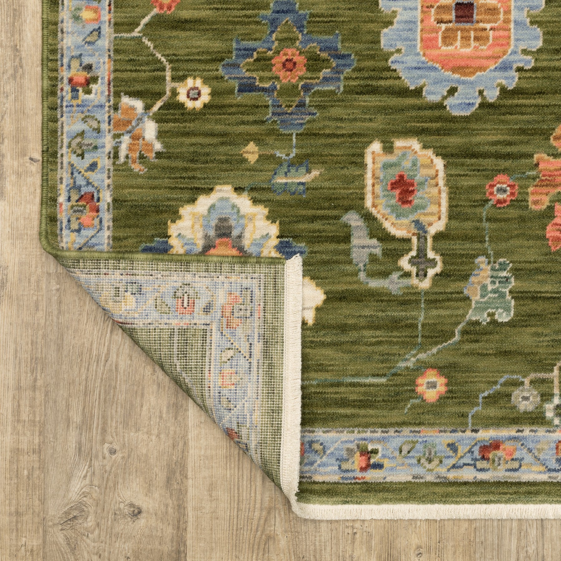5' X 8' Green Blue And Yellow Oriental Area Rug With Fringe-4