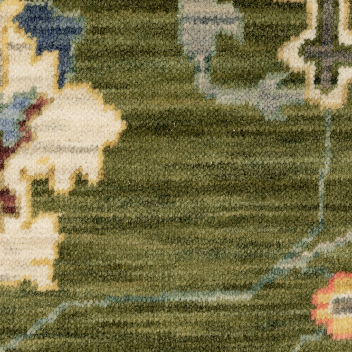 5' X 8' Green Blue And Yellow Oriental Area Rug With Fringe-7