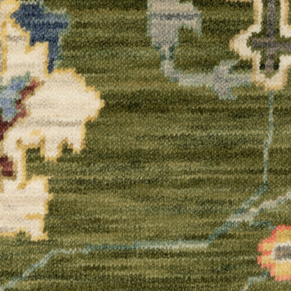 5' X 8' Green Blue And Yellow Oriental Area Rug With Fringe-7
