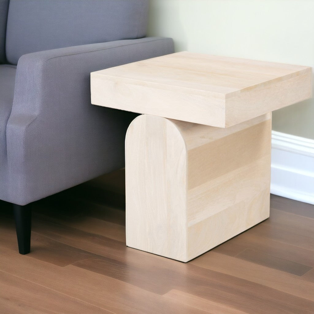 22" Natural Solid Wood Square Pedestal End Table-1