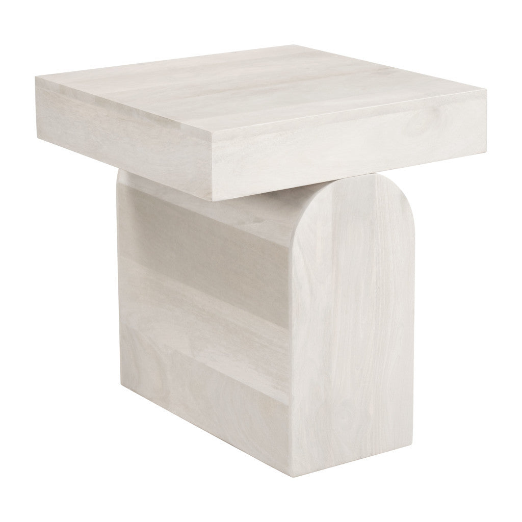 22" Natural Solid Wood Square Pedestal End Table-4
