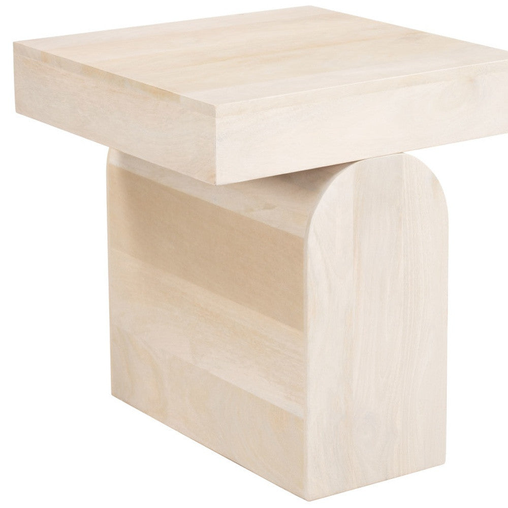 22" Natural Solid Wood Square Pedestal End Table-0