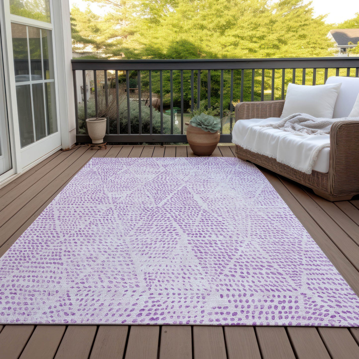 5' X 8' Purple And Ivory Geometric Washable Indoor Outdoor Area Rug-5
