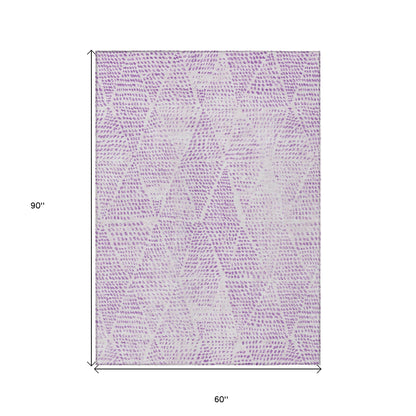 5' X 8' Purple And Ivory Geometric Washable Indoor Outdoor Area Rug-2