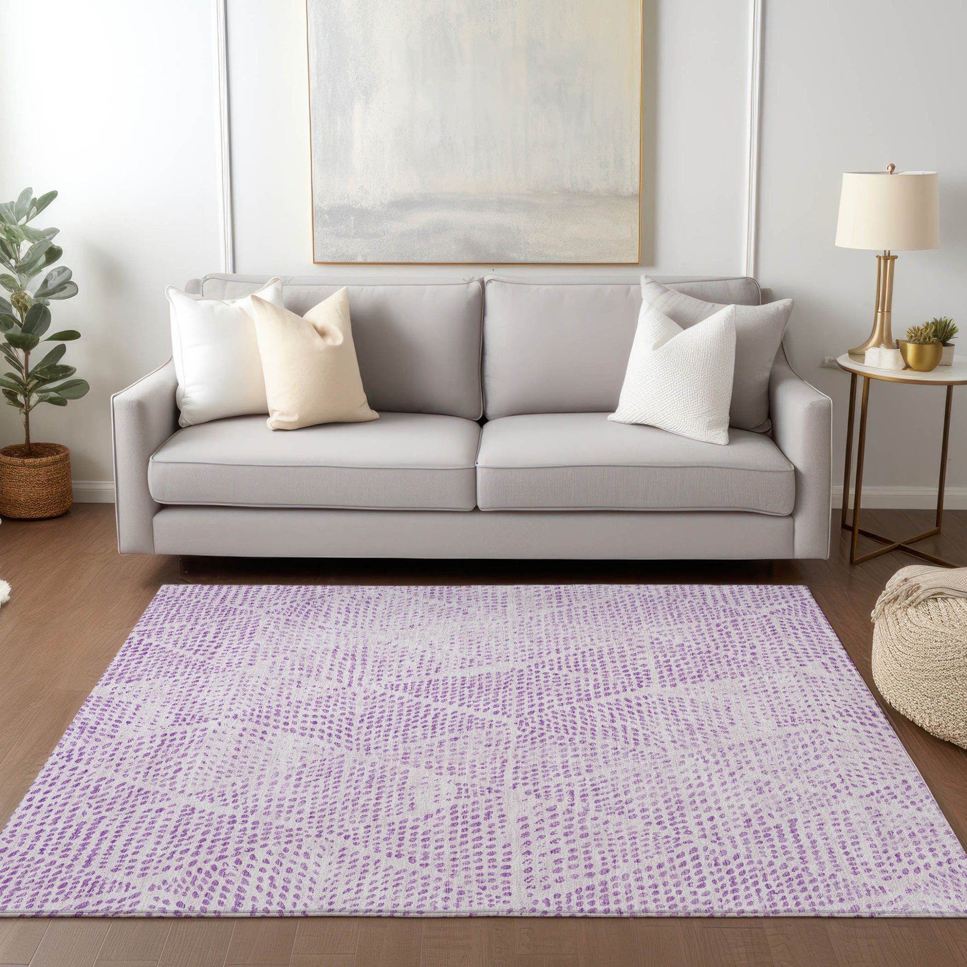 5' X 8' Purple And Ivory Geometric Washable Indoor Outdoor Area Rug-6