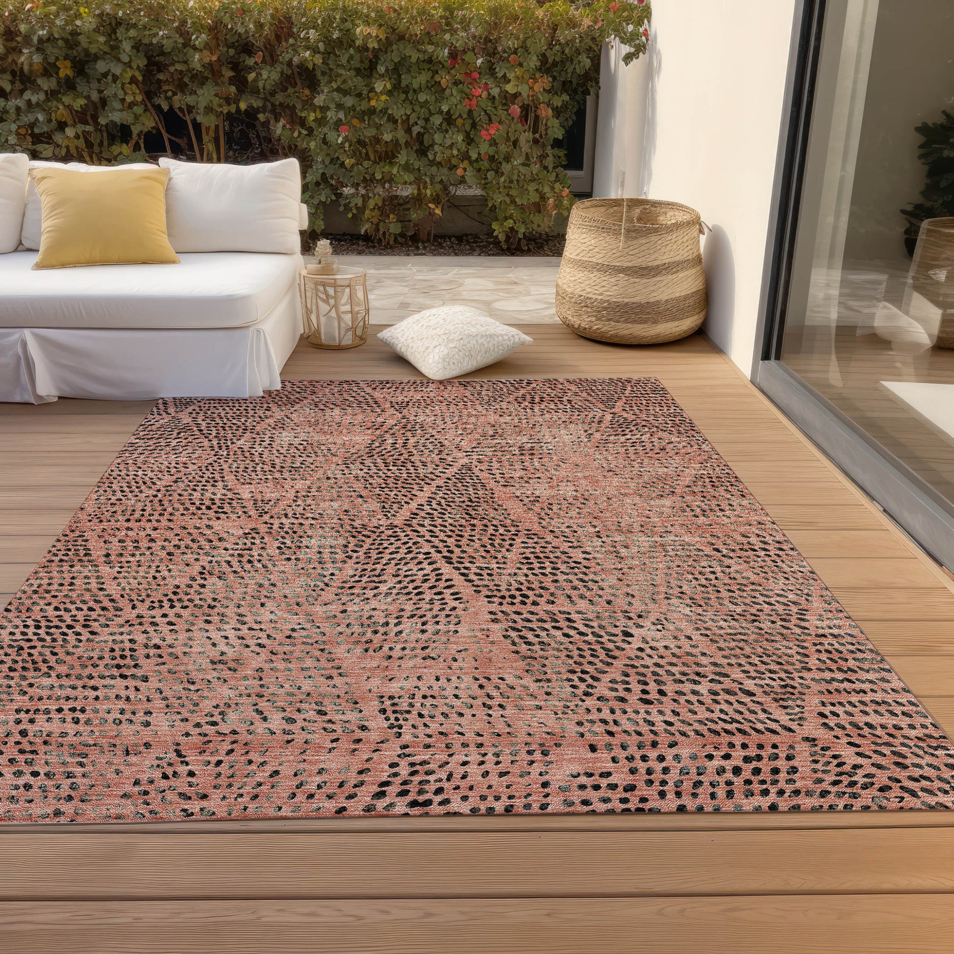 5' X 8' Salmon Charcoal And Beige Geometric Washable Indoor Outdoor Area Rug-6