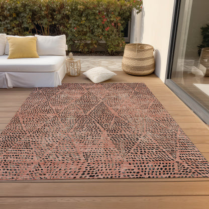 5' X 8' Salmon Charcoal And Beige Geometric Washable Indoor Outdoor Area Rug-6