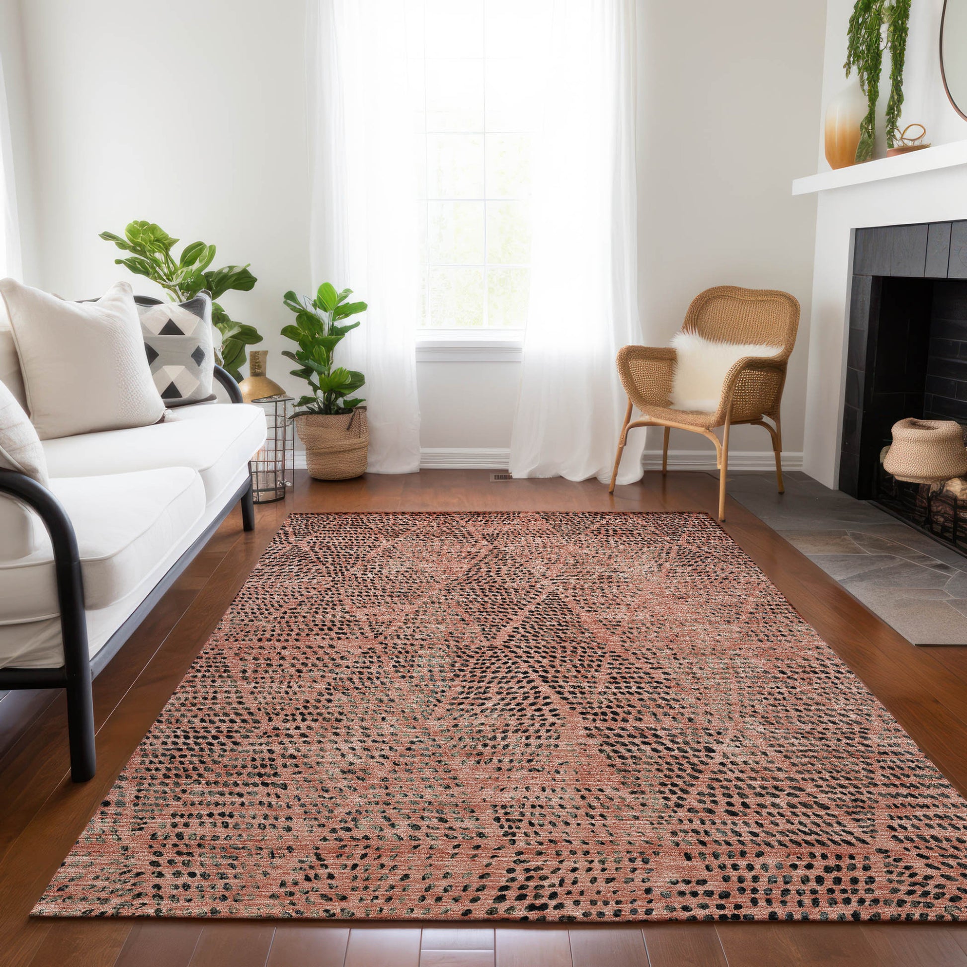 5' X 8' Salmon Charcoal And Beige Geometric Washable Indoor Outdoor Area Rug-8