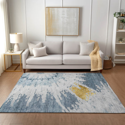 5' X 8' Denim Blue And Sky Blue Abstract Washable Indoor Outdoor Area Rug-6