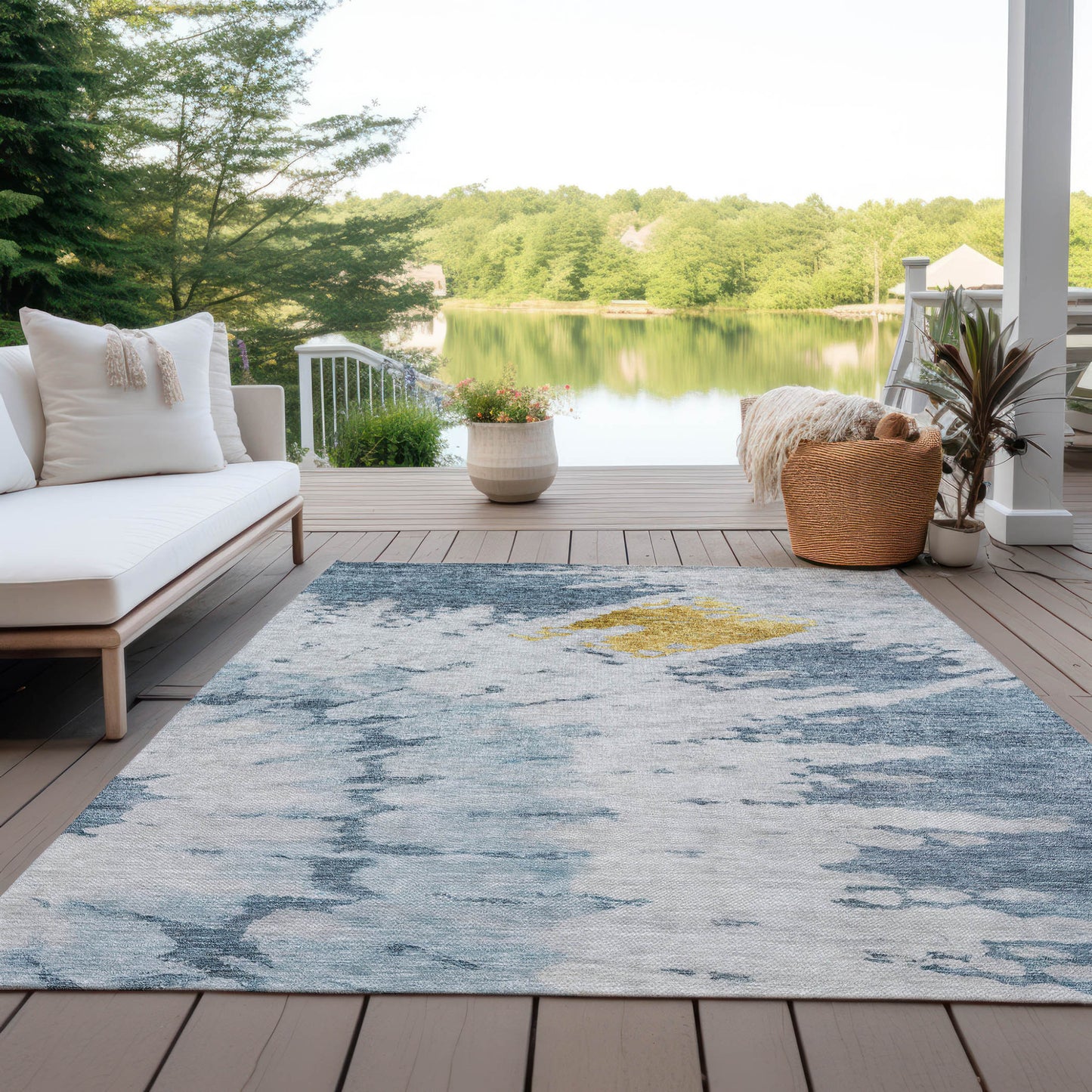 5' X 8' Denim Blue And Sky Blue Abstract Washable Indoor Outdoor Area Rug-8