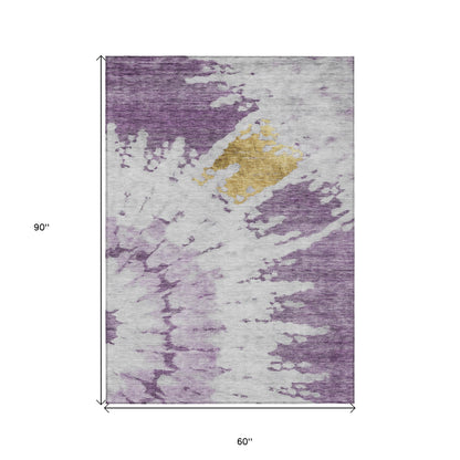 5' X 8' Purple And Lavender Abstract Washable Indoor Outdoor Area Rug-2