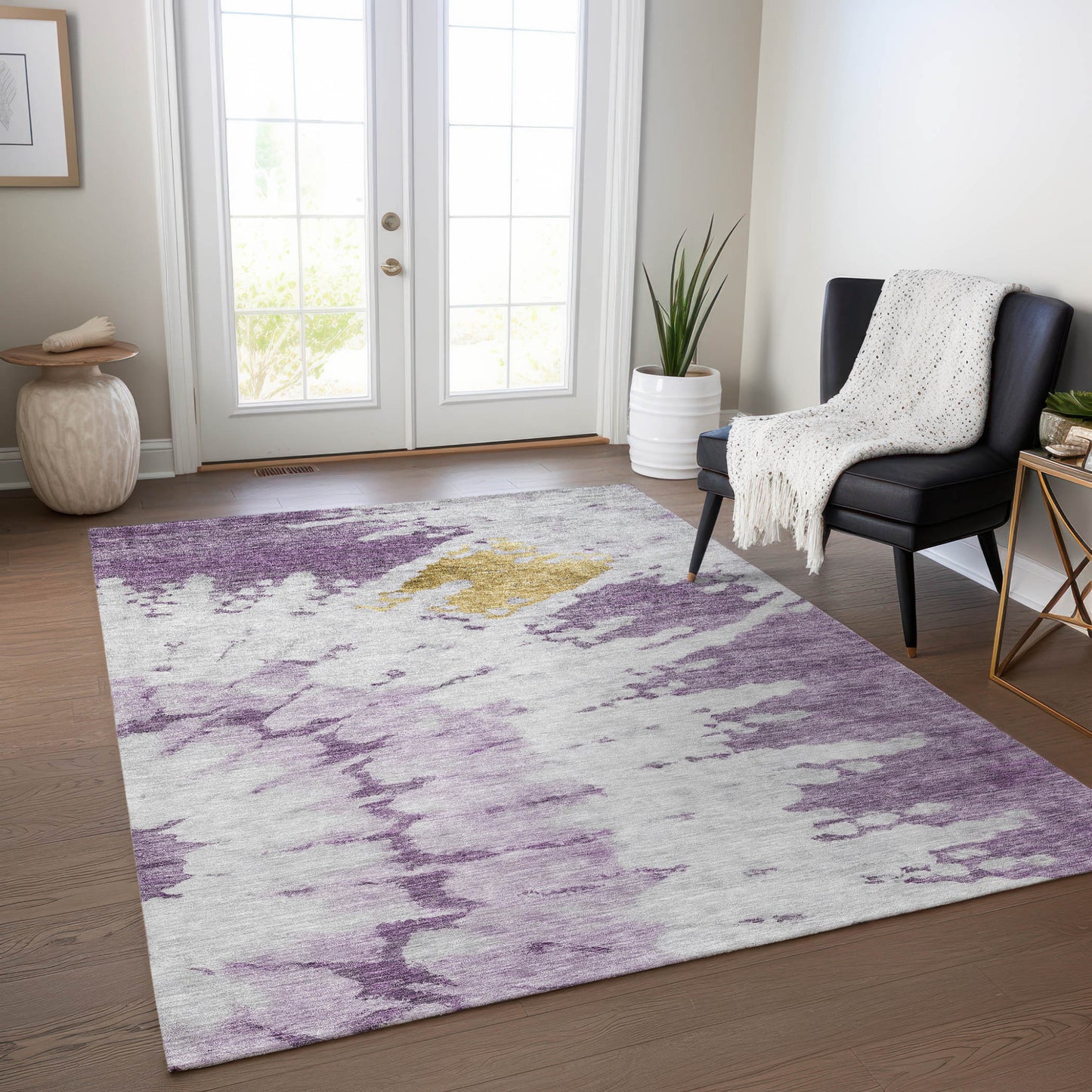 5' X 8' Purple And Lavender Abstract Washable Indoor Outdoor Area Rug-6