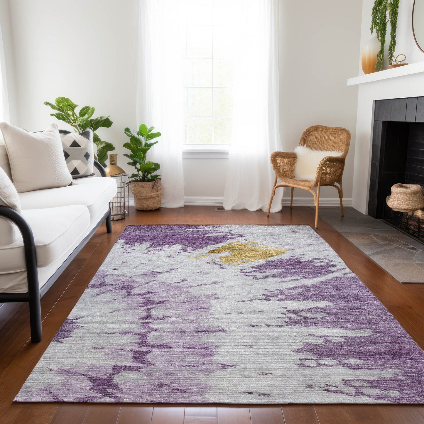 5' X 8' Purple And Lavender Abstract Washable Indoor Outdoor Area Rug-7