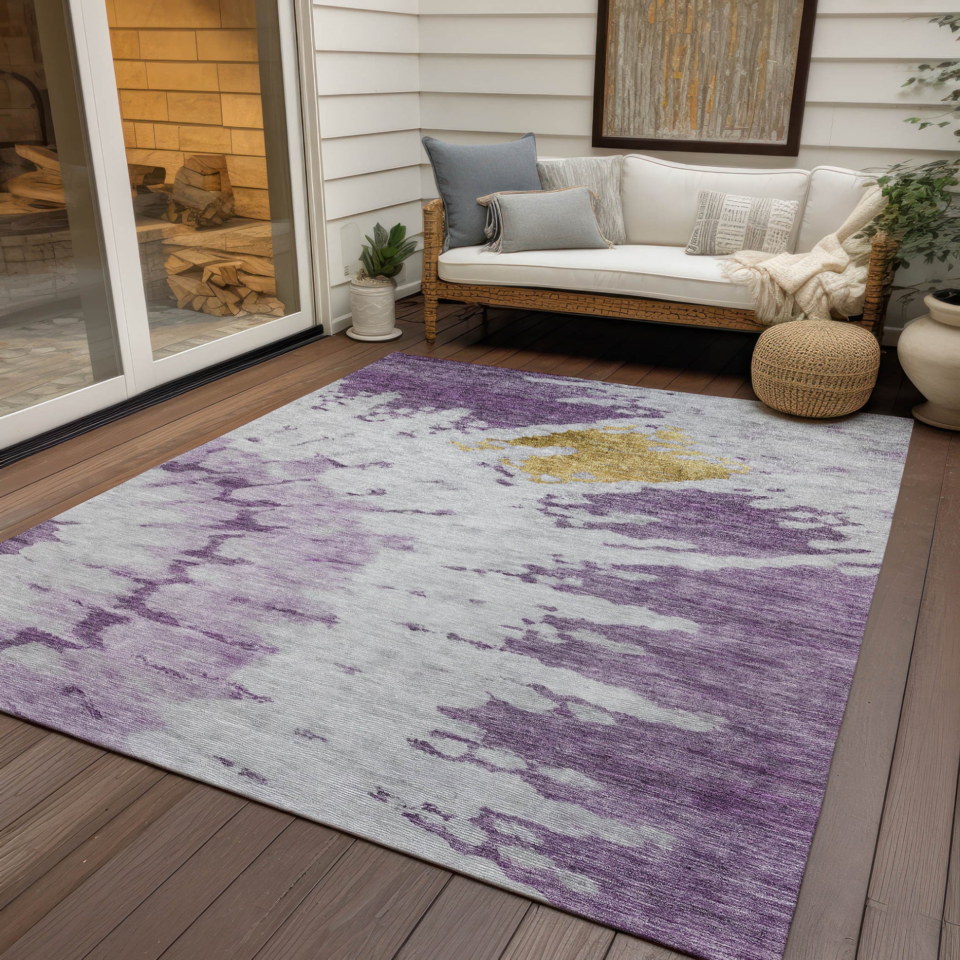 5' X 8' Purple And Lavender Abstract Washable Indoor Outdoor Area Rug-8