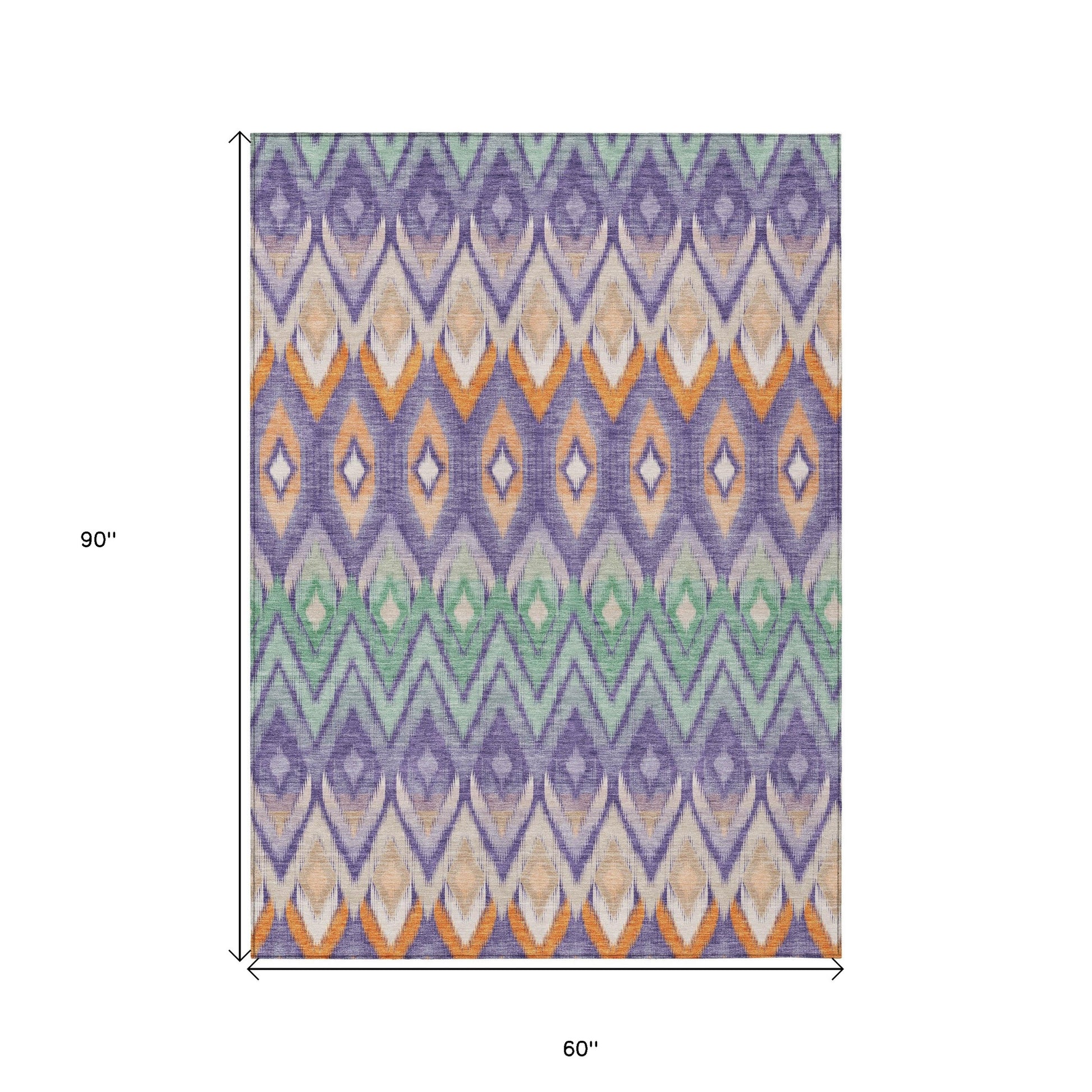 5' X 8' Purple Lilac And Orange Southwestern Washable Indoor Outdoor Area Rug-2