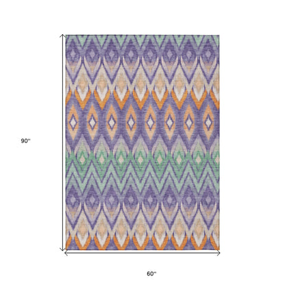 5' X 8' Purple Lilac And Orange Southwestern Washable Indoor Outdoor Area Rug-2