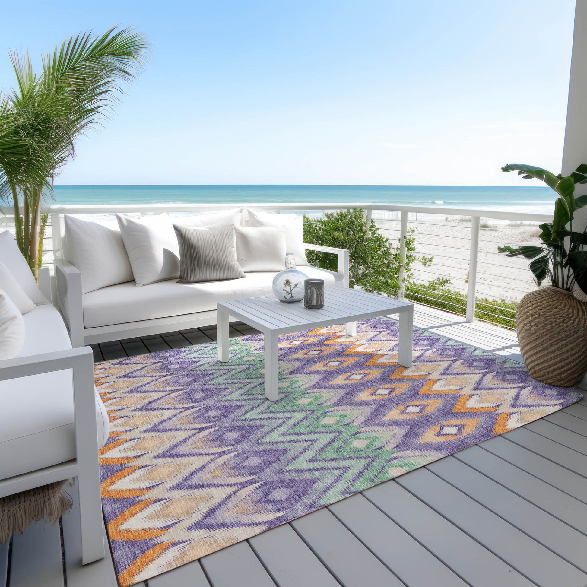 9' X 12' Purple Lilac And Orange Southwestern Washable Indoor Outdoor Area Rug-6