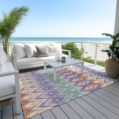 9' X 12' Purple Lilac And Orange Southwestern Washable Indoor Outdoor Area Rug-6
