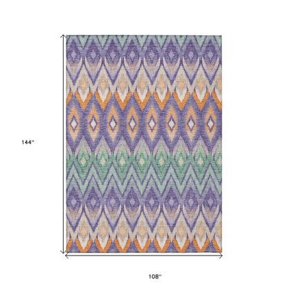 9' X 12' Purple Lilac And Orange Southwestern Washable Indoor Outdoor Area Rug-2