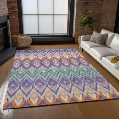 9' X 12' Purple Lilac And Orange Southwestern Washable Indoor Outdoor Area Rug-8