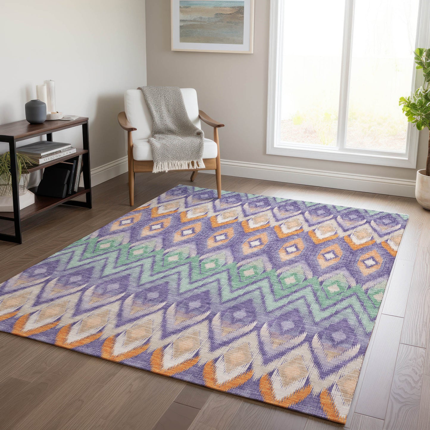 10' X 14' Purple Lilac And Orange Southwestern Washable Indoor Outdoor Area Rug-7